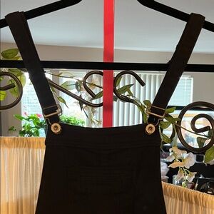 Fashion Brand Black Jumpsuit with Silver Accents Distressed